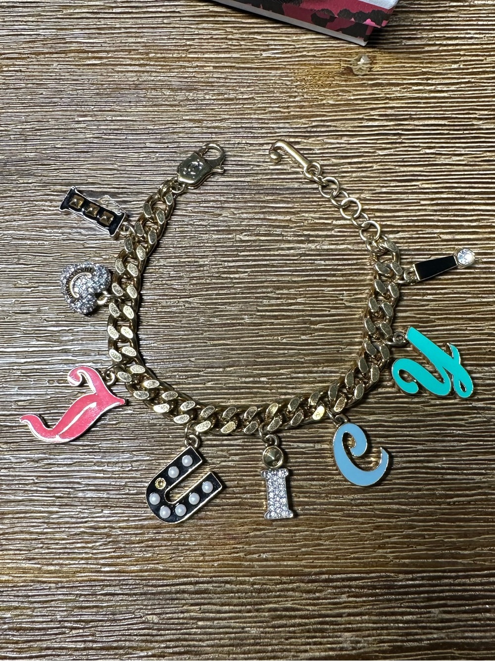 Gold Charm Letter Bracelet with Multicolor Enamel Accents